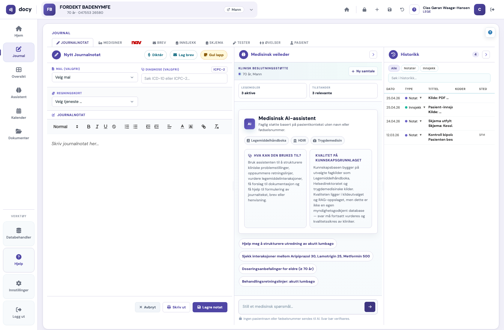 DocY Solo arbeidsflate for solo-praksis
